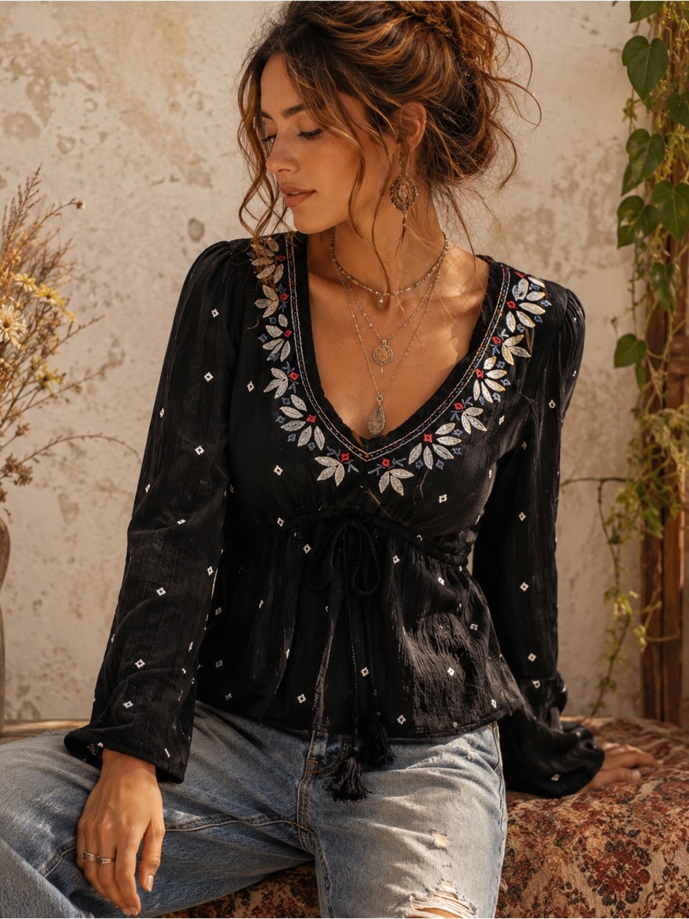 Vintage Abercrombie & Fitch Embroidered Peasant Blouse | Romantic Everyday Top